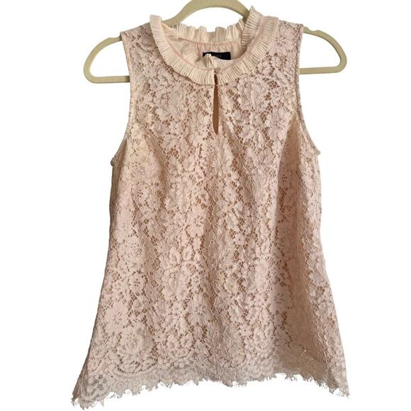 J Crew Cream Lace Sleeveless Blouse Ruffle Neck Size S - Picture 4 of 8